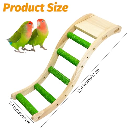 Image of Hamiledyi Nature Wooden Bird Ladder Pet Parrots Climb Bridge Exercise Stands for Parakeet Climbing Chewing Bridge Bird Cage Accessories for Cockatiel Parakeet Lovebirds Budgie (Green)