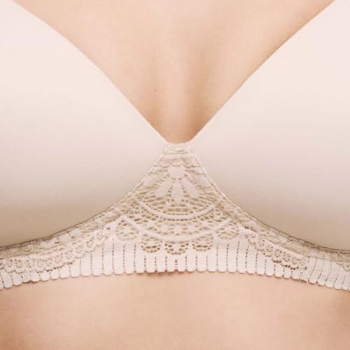 Image of Lace Embroidered Beige Polyamide Womens Body Soft Non Wired Full Cup Bra