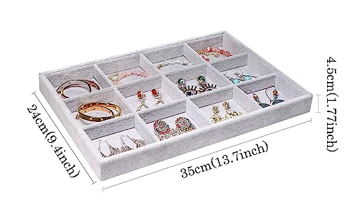 Wudygirl Velvet Stackable 12 Grid Jewelry Tray Display Jewelry Organizer Storage Rings Earrings Watch Necklace Bracelet Cufflinks Holder Showcase(12 Grid) #TOP5