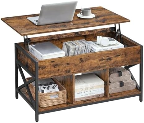 VASAGLE Lift Top Coffee Table, Lift Coffee Table with Storage She...