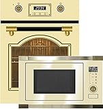 Kaiser Olan Herd-Set EH 4796 ElfAD+EM 2545 ElfAD, Retro Backofen Einbaubackofen 45 cm, Autark, 50 L, 9 Funktionen+Einbau-Mikrowelle, 25 l, Retro,60cm, mit Heißluft und Grill, TouchControl, Elfenbein