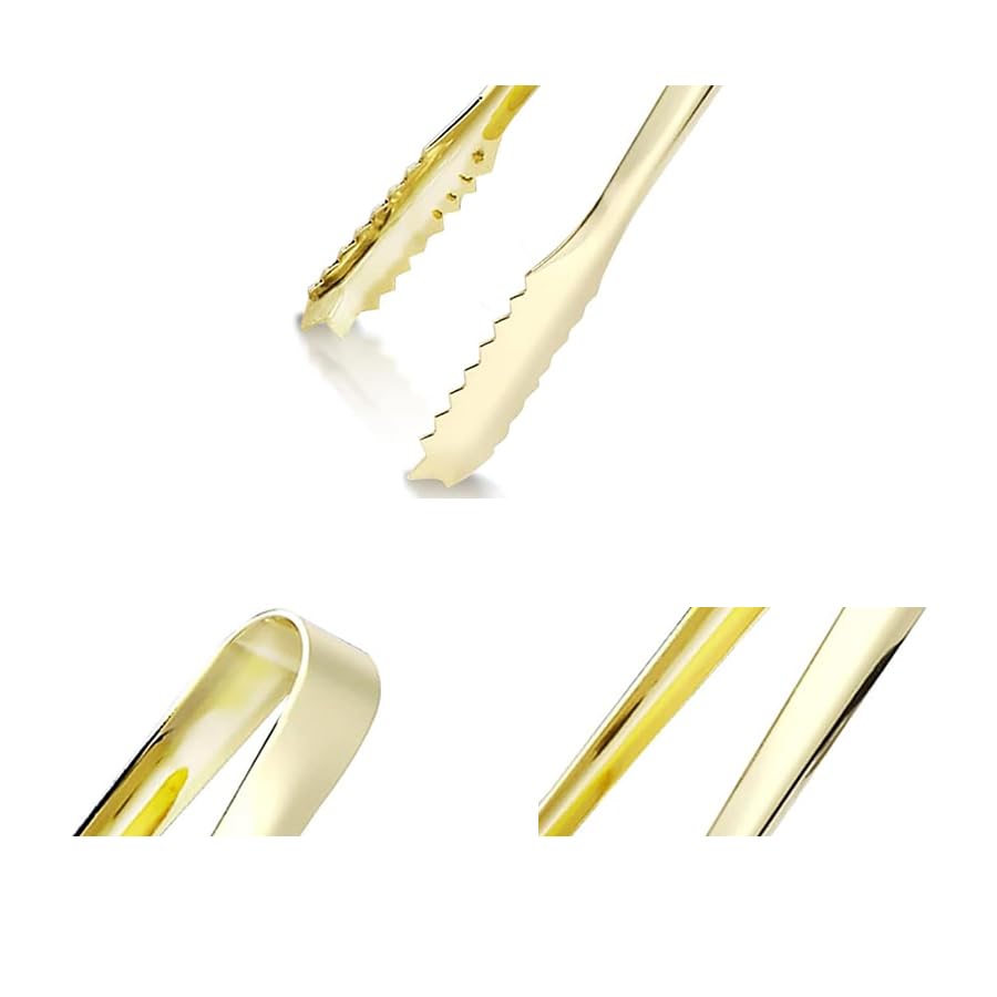 2Pcs Stainless Steel Gold Ice Tongs,Gold Mini Serving Tong for Bar Ice Bucket, Stainless Steel Ice Sugar Tong, for Salad, Steak, Appetizer, Small Food(Golden, Silver - Image 4