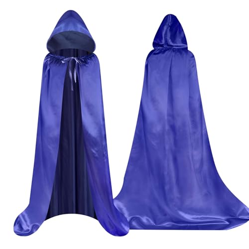 Aomig Czarna peleryna z kapturem na Halloween dla dorosłych, długa peleryna z kapturem, czarownica, akcesoria do cosplay, tajemniczy czarodziej, bajkowy, fantazyjny kostium, Halloween, maskarada