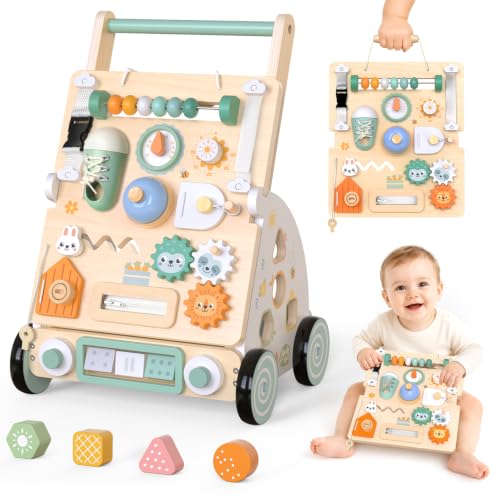 2-in-1 Lauflernwagen Holz, Abnehmbares Montessori Beschäftigungsbrett