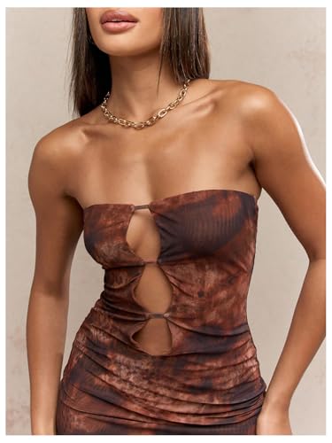 Image of Milumia Women's Tie Dye Cut Out Mini Tube Dress Sexy Bodycon Strapless Mesh Dresses Multicolor Small