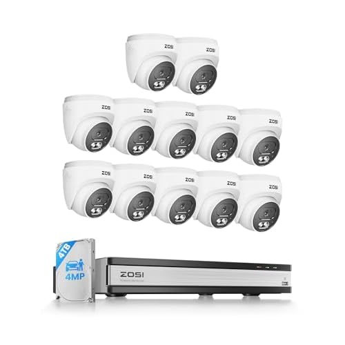ZOSI C220 16CH 4K PoE Home Security Camera System, 16CH 8MP 4K NVR with 4TB HDD for 24/7 Record, 12 x 4MP(1440p) QHD 2.5K Dome IP Cameras Outdoor Indoor, Smart AI Human Detection, Two-Way Au
