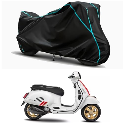 Image of Waterproof Bike Body Cover Compatible for | Vespa SXL 125 Racing | Taffeta Fabric, Sky Piping Design, Bottom Elastic Fit | Dustproof, Sun UV & Rain Protection for All Weather.