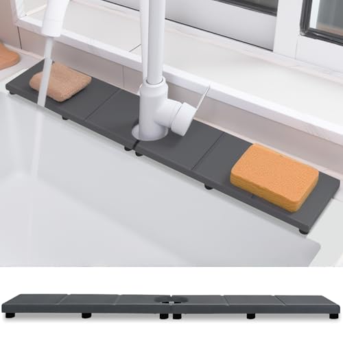 Fast Drying Faucet Mat for Kitchen Sink, Water Absorbent Diatomite Stone Sink Tray with Raised Feet, Kitchen Sink Splash Guard, Prevents Moisture Buildup, Durable Protector for Bathroom Counter