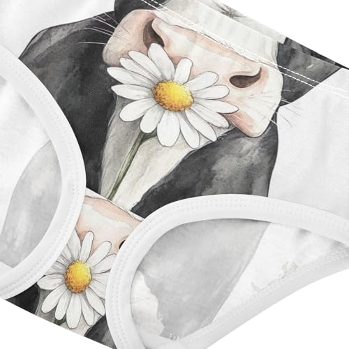Black White Cow Wildflowers Panties Little Girl Toddler Underwear Floral Cotton Fun Print Briefs Undies Kids 2t4