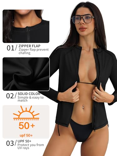 Image of ATTRACO Women's Rashguard Swimsuit Zip Front Sun Protection Swim Shirt UPF 50+