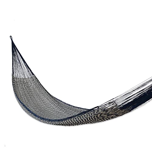 Novica Blue Gray Nylon Hand Woven Mayan Rope 2 Person Xl Hammock, Ocean Waves' (Double) #TOP16