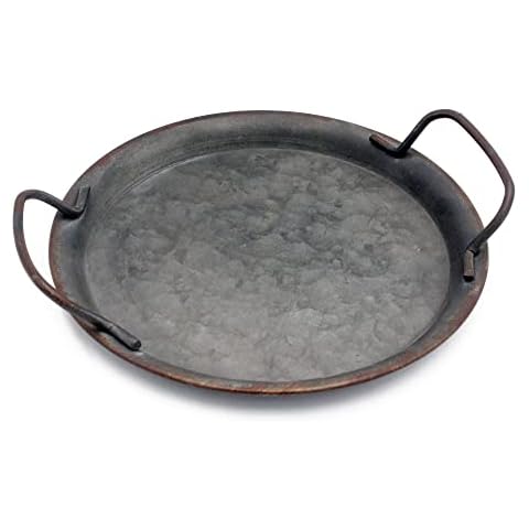 Funerom Industrial Style Metal Iron Tray Diameter：8 inch Black Galvanized Tin Color Cover