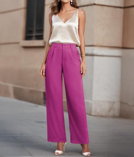 Image of Feiersi Womens Casual Wide Leg Pants High Waisted Button Down Straight Long Trousers Palazzo Pants