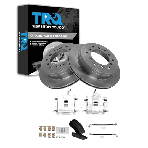Image of TRQ Rear Brake Pad and Rotor Set Ceramic Rotors Calipers Hoses Compatible with 2010-2014 Toyota FJ Cruiser