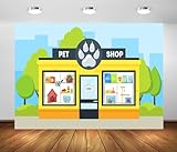 BELECO 5x3ft Fabric Cartoon Pet Shop Backdrop Puppy Store Photography Background Pet Party Decorations Kids Children Portrait Photoshoot Studio Props