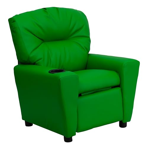 Flash Furniture Chandler Vinyl Kids Recliner with Cup Holder and Safety Recline, Contemporary Reclining Chair for Kids, Supports up to 90 lbs., Green -  BT-7950-KID-GRN-GG