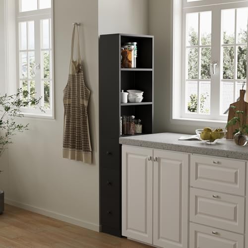 ARTETHYS Tall Narrow Free Standing Bathroom Storage Cabinet with 3-Level Adjustable Shelves Home - Space Saver for Living Room Kitchen - Classic Black - Thumbnail 7