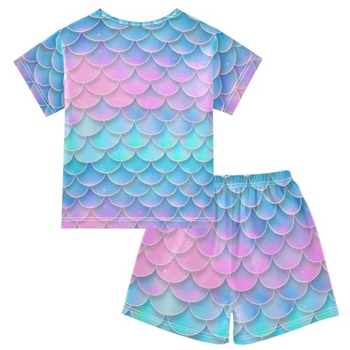 ALAZA Mermaid Fish Scale Romantic Pajamas Short Sleeve 2 Piece Sleepwear Top and Bottom Pajama Set Unisex2