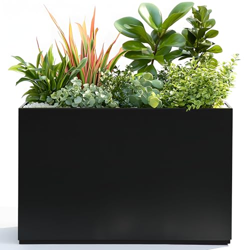 Tall Metal Planter, 9" W x 26" H Large Rectangular Planter Box for Outdoor or Indoor, All-Weather Durable Plant Box with Drainage Holes & Removable Shelf for Patio, Porch, Garden, Trees, Flowers
