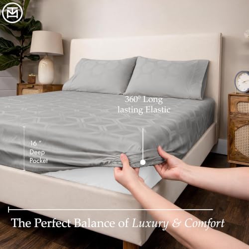 Image of Threadmill 600TC Cotton Full Sheet Set, Sateen, Jacquard, Light Grey