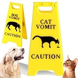 Heclia 2 letreros de precaución de vómito de gato, letrero de vómito de perro, decoración de precaución amarilla, divertidos letreros de advertencia de gatos para amantes de los gatos, amantes de los