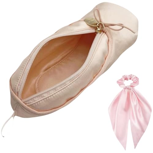 Ballet Dance Shoe Makeup Bag For Little Girls, Ballerina Slipper Makeup Pouch Bag, Ballet Pointe Shoes Gifts (Pink)