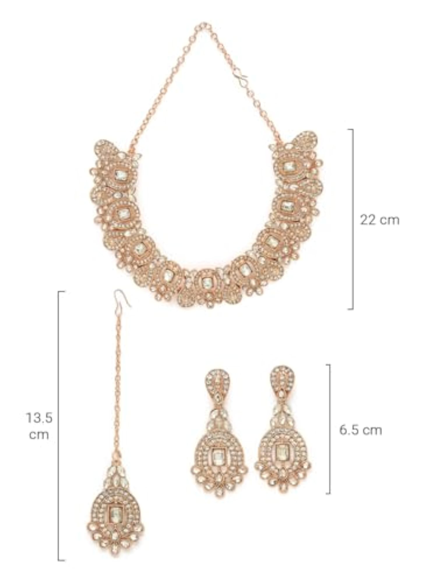 Plated AD Stone Collar Bone Necklace Set With Earring And Maangtika Set
