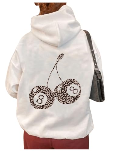 Milumia Women's Cherry Graphic Hoodies Oversized Long Sleeve Drawstring Sweatshirts