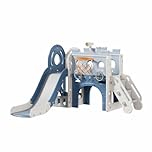 FUKEA Castle Kids Slide, Toddler Large Slide Playground Outdoor Indoor, Garden Slide Climbing Frame with Storage Box, Basketball Hoop, Crawl Tunnel, Multi-function Slide for Toddlers age 1-3(Castle)