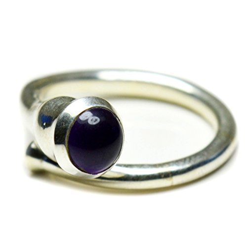 Bague en argent sterling avec améthyste ronde violette naturelle en pierre fine