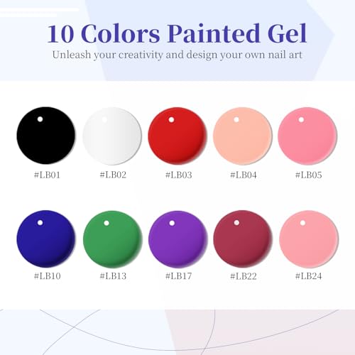 Image of JODSONE Nail Art Gel Liner Set 10 Colors White Red Black White Gel Nail Polish Need U V Lamp Cured with Thin Brush,Gifts for Women