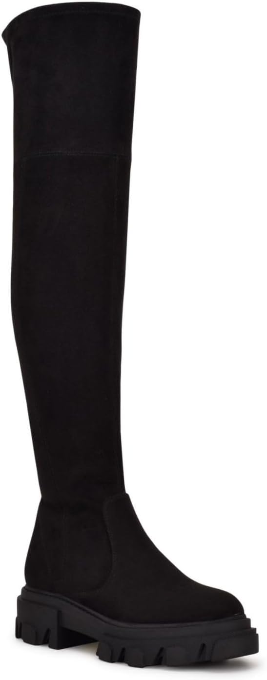 Nine West Cellie2 Black Suede Fashion Zip Closure Leather Over the Knee Boots