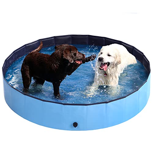 Foldable Kiddie Pool Hard Plastic Kids Pool, 31.4" X 12", Portable Pvc Dog Swimming Pool, Indoor & Outdoor Collapsible Pet Pool Bath Tub For Dogs, Cats And Kids - Medium & Blue #TOP4