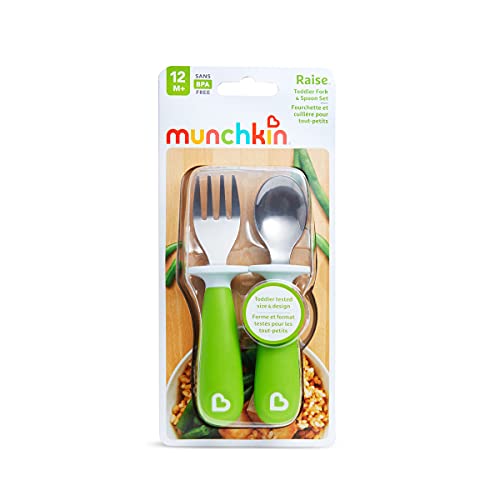 Image of Munchkin Raise Toddler Fork & Spoon Set for Mealtime, BPA Free, Green