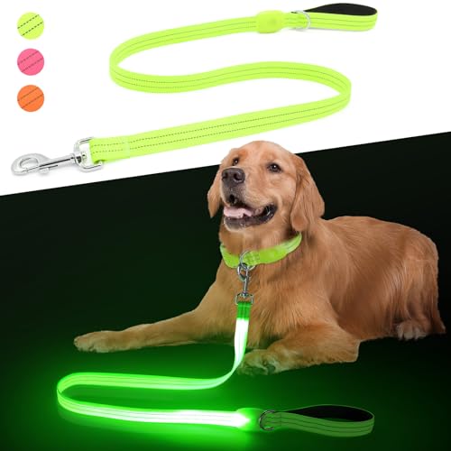 ChalkLit Guinzaglio per cani con luce a LED, 1,2 m, morbido, ricaricabile, impermeabile, riflettente, lampeggiante, con manico imbottito per passeggiate notturne, guinzaglio di sicurezza che si