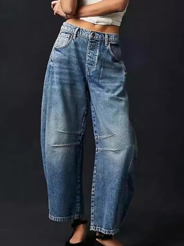 Women's Barrel Jeans Vintage Wide Leg Mid Rise Baggy Boyfriend Denim Ankle Pants2