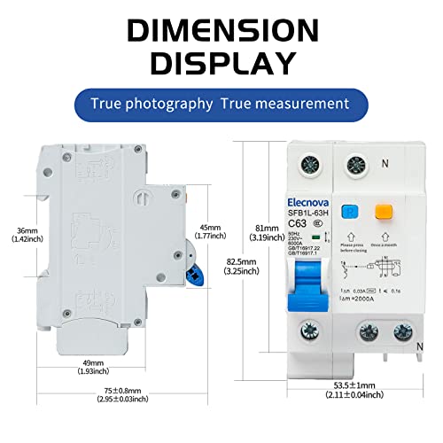 Sfb1L-63Hc-1P+N Miniature Circuit Breakers Din-Rail Installation Ac 50/60Hz Current Of 63Amp Voltage 230V Overload, Earth Leakage Protection Thermal Magnetic Trip Short-Circuit Protection #TOP4