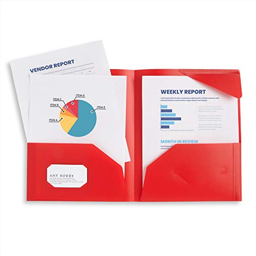 Blue Summit Supplies Plastic Two Pocket Folders, Reinforced Corners, Durable 2 Pocket Folder With Corner Flaps Inside To Hold Papers In Place, Bold, Colors, Red, Blue, And Black, 12 Pack #TOP3