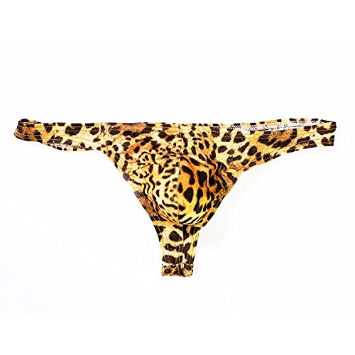 Fnho String Homme Dentelle Sexy,String Homme Coton Doux en Serie,Pantalon léopard pour Hommes, Excitation Sexy T Pants-Yellow_M Cover