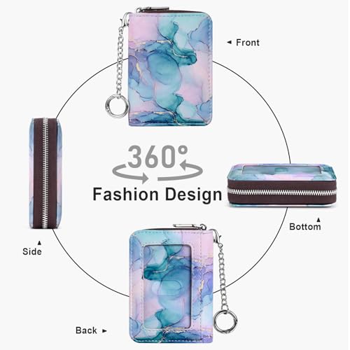 Image of Mayski Credit Card Holder, Zipper Credit Card Wallet for Women, Small Accordion Card Cases Holder, KeyChain Wallet, Business Card Holder, Pink Marble