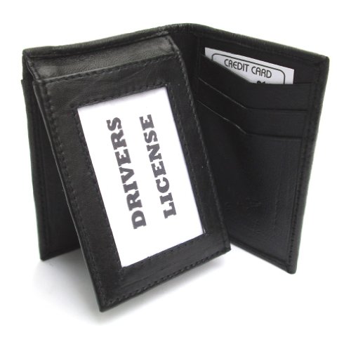 Dangerous Threads Mens Black Leather Wallet Lamb Flip Mini Bifold 739
