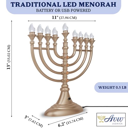 image for Aviv Judaica Traditional LED Electric Hanukkah Menorah Powered by Batt