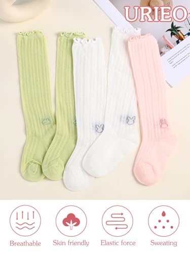Urieo Baby Girls High Knee Socks Mesh Thin Long Sock Cute Ruffled Stockings for Toddler Infants2