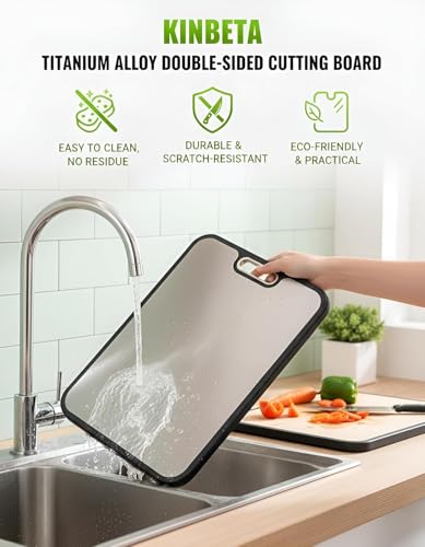 Image of Titanium Cutting Board for Kitchen, Double Sided 2-in-1 Chopping Board with Grinding Area, Food Grade Non Toxic Metal Cutting Board for Meat & Veggies, Easy to Clean, Large Size 16 inch11 inch