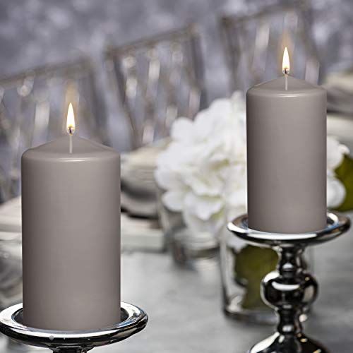 Bolsius 4 Grey Pillar Candles - 3X6 Inches - Individually Wrapped - Premium European Quality - 65+ Burn Hours - Dripless & Smokeless Smooth Flame - Unscented Gray Dinner, Wedding, & Party Candles #TOP4