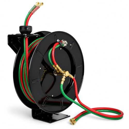 Stark USA Welding Hose Reel 50' ft x 1/4" Hose Auto-Rewind Retractable ID Twin Oxygen Acet