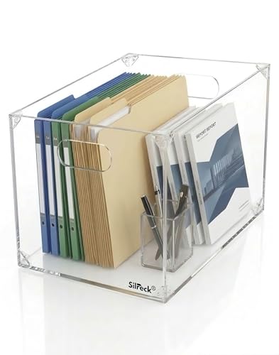 Silreck Acrylic File Organizer - Clear Box for Files, Office Accessories, Desk Top - Multipurpose Use
