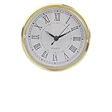 Lecreatekit Reloj de cuarzo redondo de 110 mm con bisel dorado, blanco para esfera y números romanos para manualidades, cristal para relojes de cristal