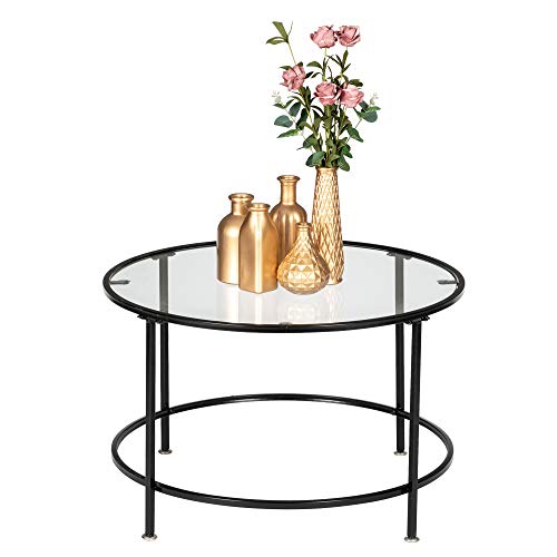 Round Tempered Glass Coffee Table Wrought Iron Coffee Table for