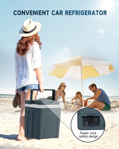SubSun Electric Cooler and Warmer with Handle,32Quart (30 L) Portable Thermoelectric Fridge, Car Fridge Cooler with 12V DC & 110 AC for Camping, Travel & Picnics,Grey
